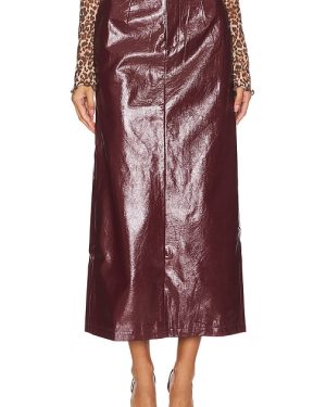 Bubish Eliza Leather Maxi Skirt in Burgundy. Size M, S.
