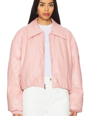 Bubish Elsa Leather Bomber Jacket in Blush. Size M, S, XS.