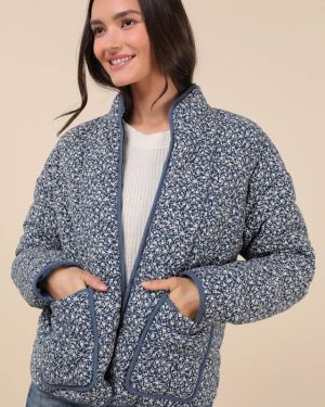 Bundled Perfection Blue Floral Quilted Puffer Jacket