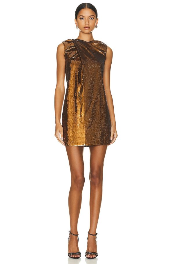 Burberry Anais Mini Dress in Dark Birch Brown - Metallic Bronze. Size 0 (also in ).