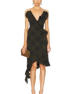 Burberry Asymmetric Midi Dress in Oil IP Check - Olive. Size 0 (also in 2).