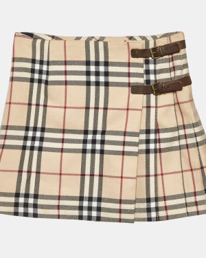 Burberry Beige Tartan Check Wool Blend Pleated Wrap Skirt 8 Yrs