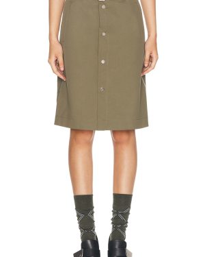 Burberry Belted Midi Skirt in Khaki - Olive. Size 0 (also in 2, 4, 6).