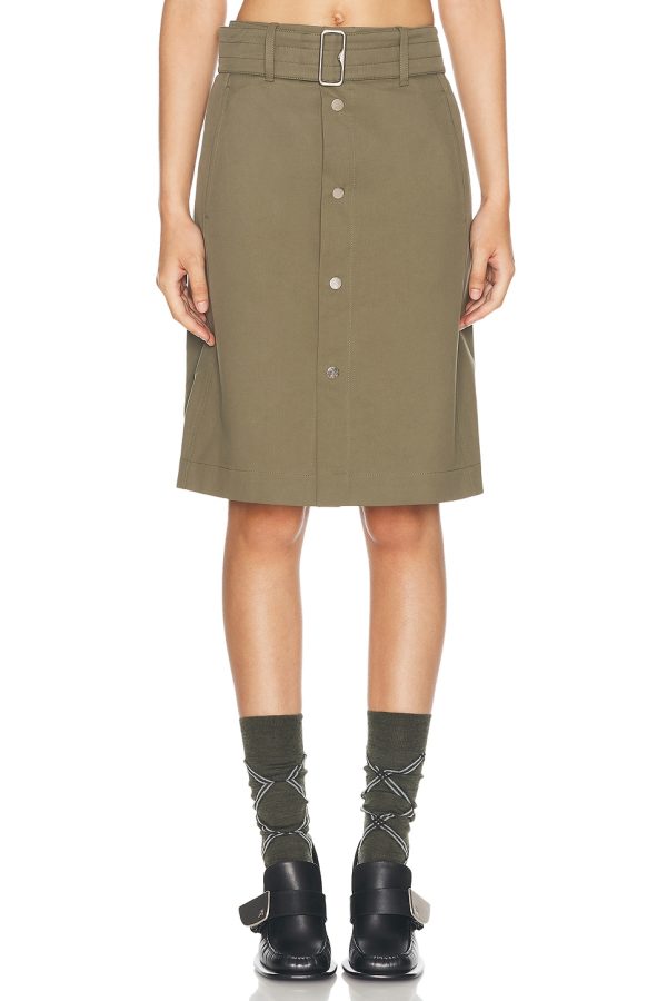 Burberry Belted Midi Skirt in Khaki - Olive. Size 0 (also in 2, 4, 6).