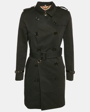 Burberry Black Cotton Double Breasted Belted Trench Coat S