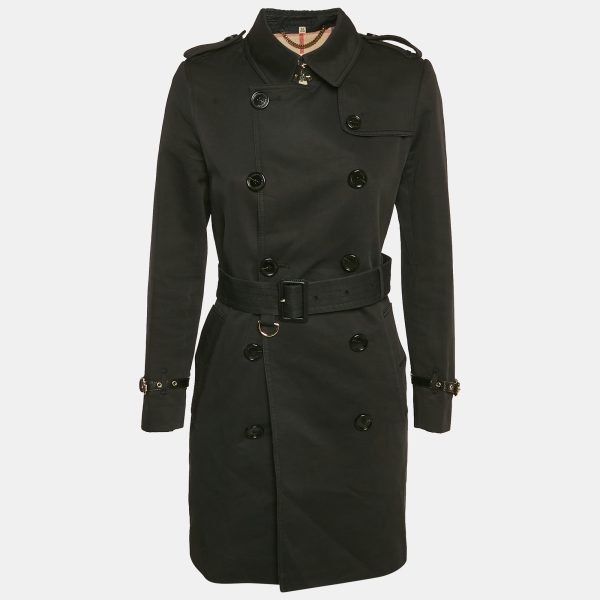 Burberry Black Cotton Double Breasted Belted Trench Coat S