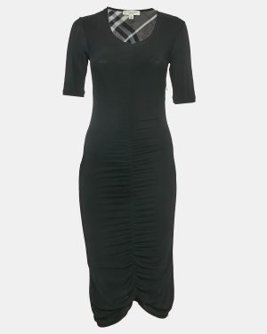 Burberry Black Jersey Ruched Bodycon Dress S