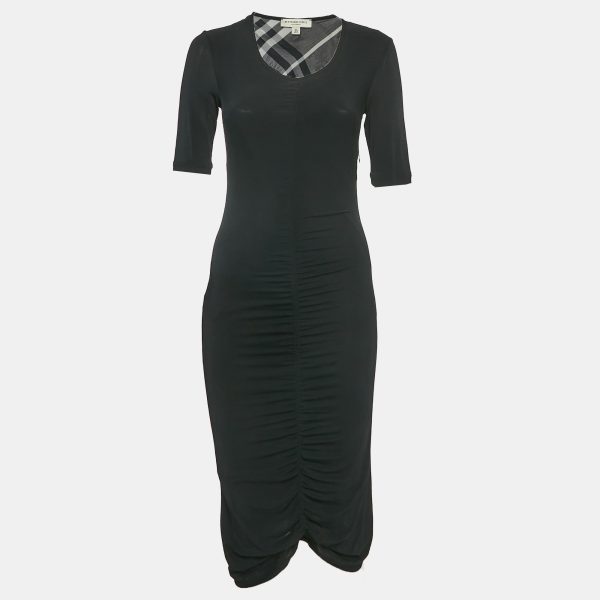 Burberry Black Jersey Ruched Bodycon Dress S
