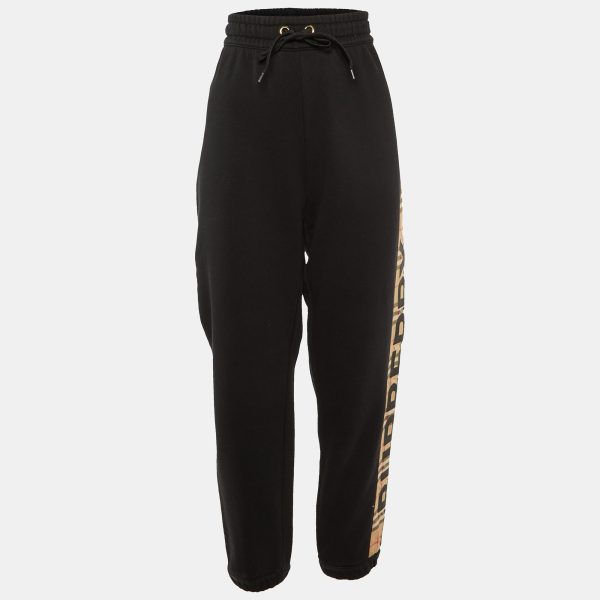 Burberry Black Logo Strip Detail Cotton Knit Joggers M