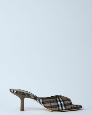 Burberry Check Heeled Mules - Woman Heels Grey Eu - 38