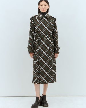 Burberry Check Twill Trench Coat - Woman Coats Green Uk - 08