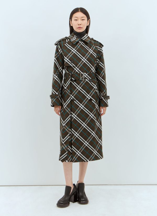 Burberry Check Twill Trench Coat - Woman Coats Green Uk - 08