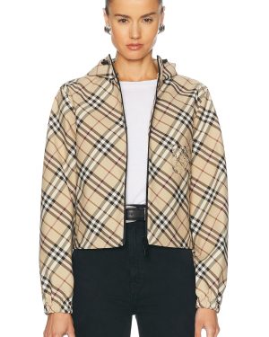 Burberry Cropped Windbreaker in Alabaster IP Check - Beige. Size L (also in ).