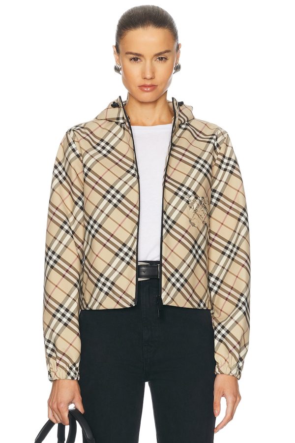 Burberry Cropped Windbreaker in Alabaster IP Check - Beige. Size L (also in ).