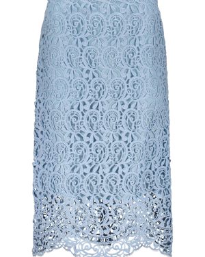 Burberry High Waist Lace Embroidered Midi Skirt