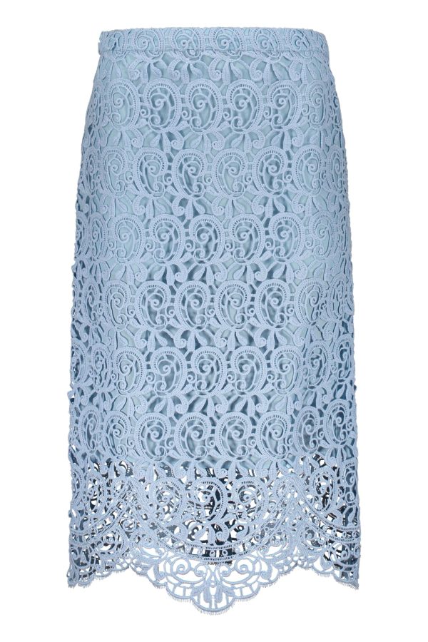 Burberry High Waist Lace Embroidered Midi Skirt