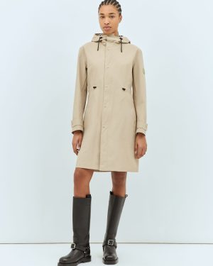 Burberry Hooded Raincoat - Woman Coats Beige Uk - 10