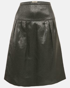 Burberry London Metallic Lurex Pleated Knee-Length Skirt M