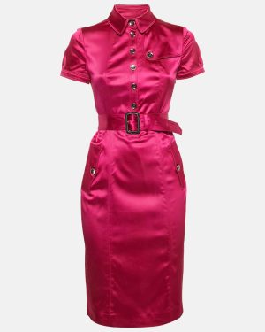 Burberry London Pink Satin Belted Pocket Detail Sheath Dress S