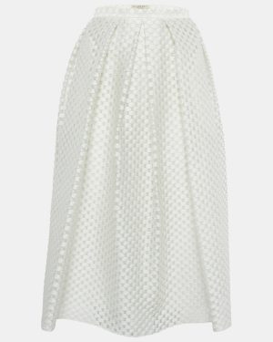 Burberry London White Circular Fil Coupe Crepe Midi Skirt L