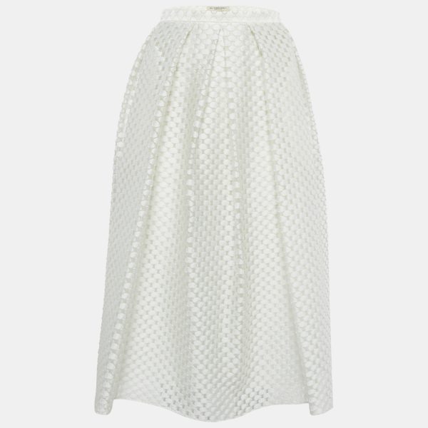Burberry London White Circular Fil Coupe Crepe Midi Skirt L
