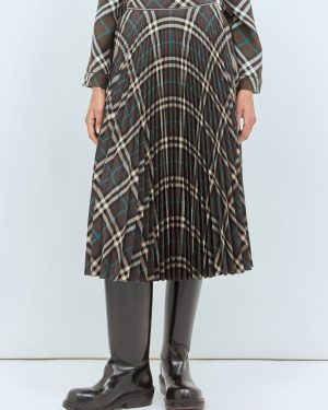 Burberry Pleated Wool-blend Skirt - Woman Skirts Green Uk - 06