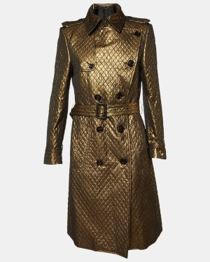 Burberry Prorsum Gold Metallic Quilted Trench Coat S