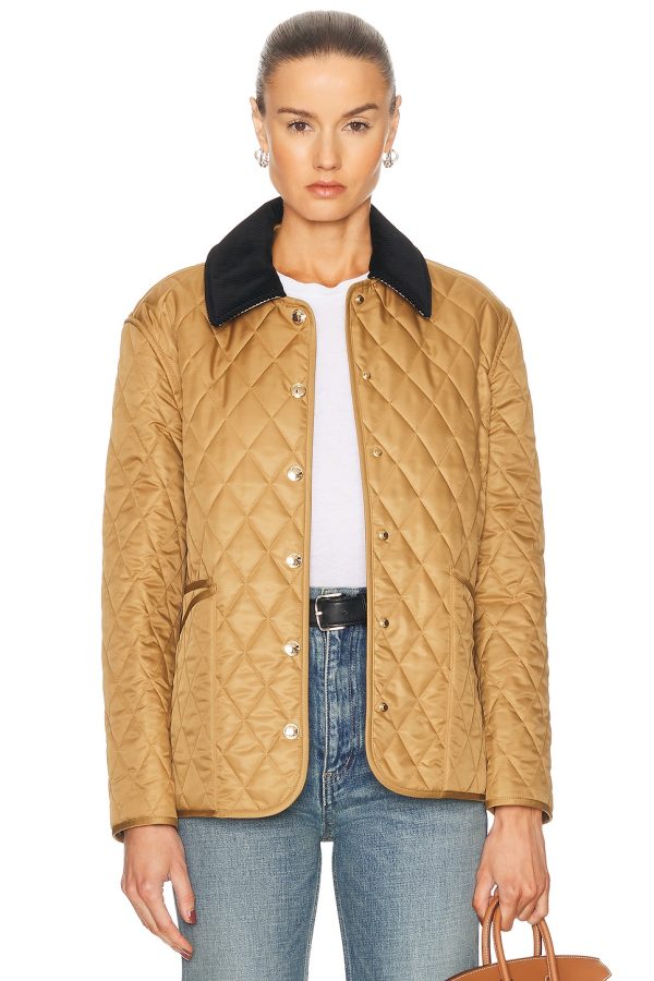 Burberry Quilted Coat in Camel - Brown. Size L (also in M, S, XL).