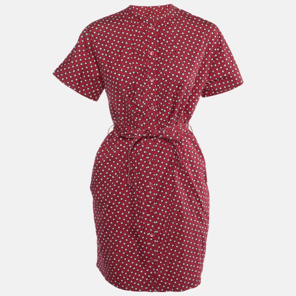 Burberry Red Printed Cotton Belted Shirt Dress S