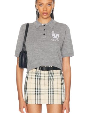 Burberry Short Sleeve Polo Top in Grey - Grey. Size L (also in S).