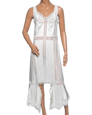 Burberry White Satin Silk & Chantilly Lace Sleeveless Slip Dress S