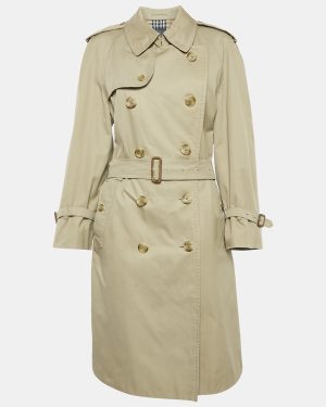 Burberrys' Vintage Beige Cotton Double Breasted Belted Trench Coat L