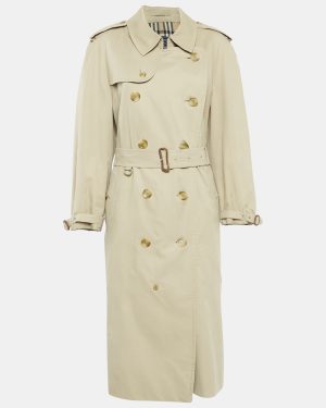 Burberrys' Vintage Beige Cotton Double Breasted Belted Trench Coat XL