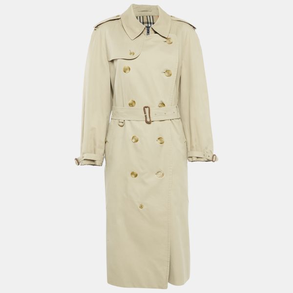 Burberrys' Vintage Beige Cotton Double Breasted Belted Trench Coat XL
