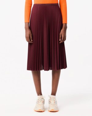 Burgandy Elasticated Pleated Midi Skirt