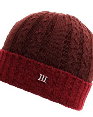 Burgundy Colour Block Knitted Beanie Hat with Metal Tresanti Logo