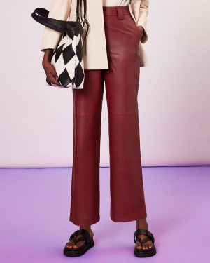 Burgundy Emily Straight Leather Trousers