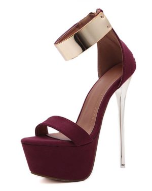 Burgundy Sexy Sandals 2025 Women High Heel Sandals Platform Metal Details Ankle Strap Sandal Shoes