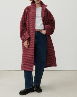 Burgundy Wool Blend Longline Coat