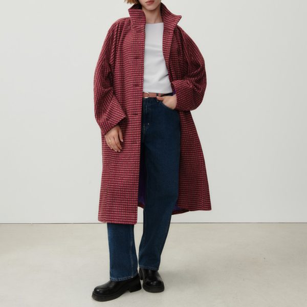Burgundy Wool Blend Longline Coat