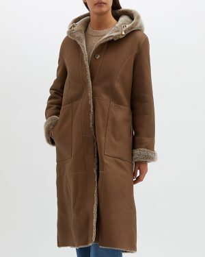 Butterscotch Shearling Reversible Hooded Coat