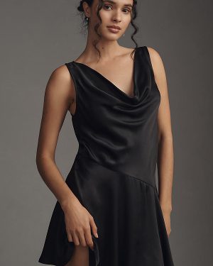 By Anthropologie Cowl-Neck Satin Mini Dress