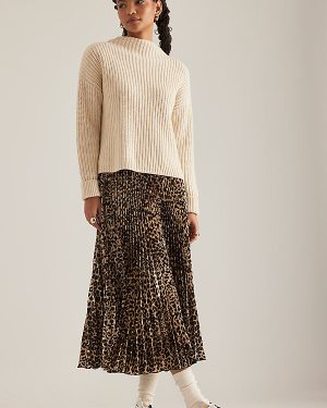 By Anthropologie Leopard Pleated Midi Skirt