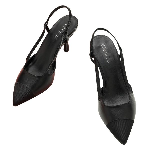C.Paravano Pointed Toe Slingback Sandals for Women | Black 37,Schwarz)