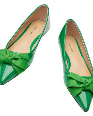 C.Paravano Womens Bow Tie Ballet Pumps | Pointed Toe Ballet Flat Green