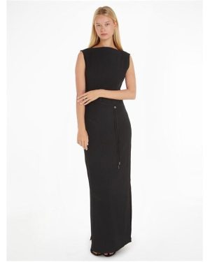 CALVIN KLEIN Crinkled Maxi Shift Dress - Black