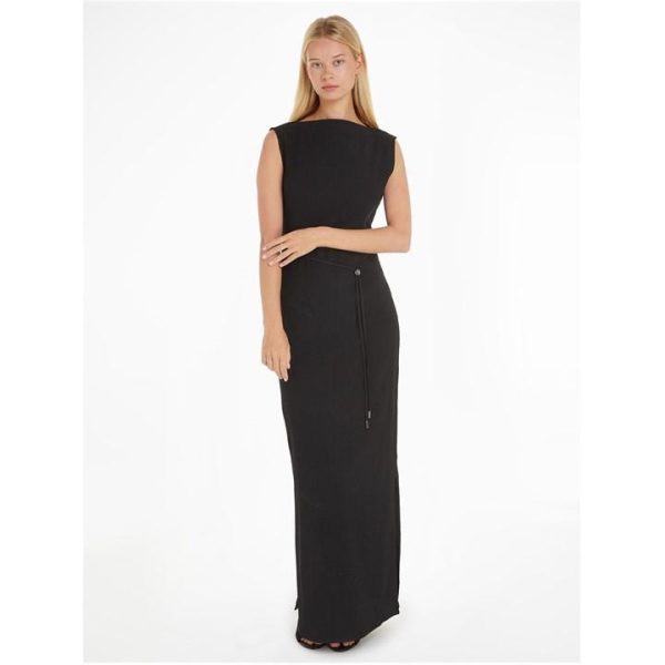 CALVIN KLEIN Crinkled Maxi Shift Dress - Black