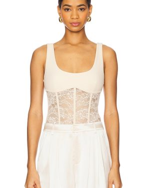 CAMI NYC Kimber Corset Bodysuit in Neutral. Size M, S, XS, XXS.
