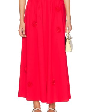 CAROLINE CONSTAS Marcheline Midi Skirt in High Risk Red - Red. Size L (also in M, S, XS).