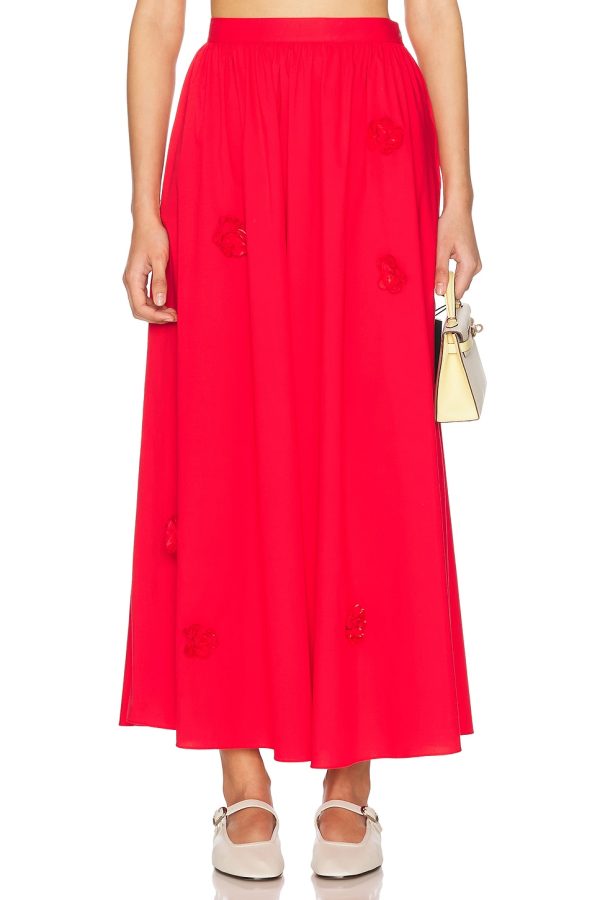 CAROLINE CONSTAS Marcheline Midi Skirt in High Risk Red - Red. Size L (also in M, S, XS).